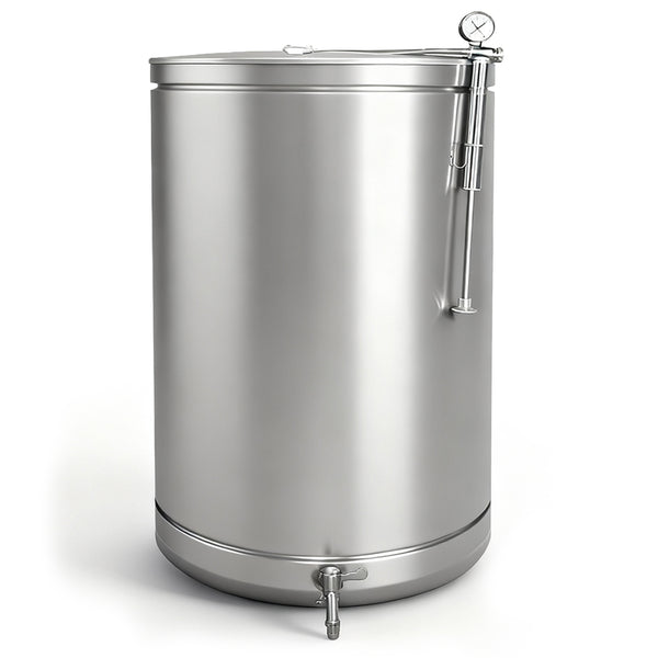 Съд от неръждаема стомана 550 л с плаващ капак и кран 